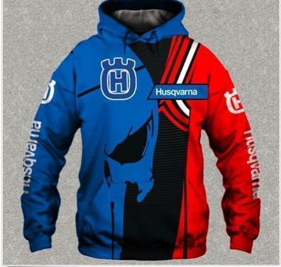 Herren 3D Sweatshirt Hoodie Husqvarna Motorrad Elektrowerkzeuge Kapuzenpullover Blau