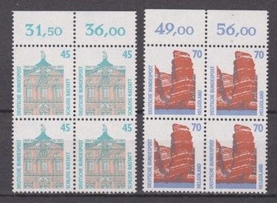 BRD 1990 postfrisch Sehenswürdigkeiten 4er Block MiNr. 1468-1469 mit Oberrand