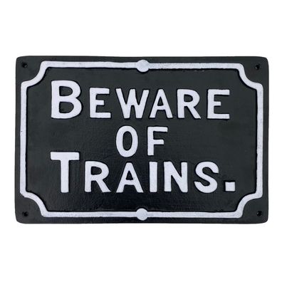Schild Wandschild BEWARE OF TRAINS Eisenbahn Bahn Eisen 31cm Antik-Stil
