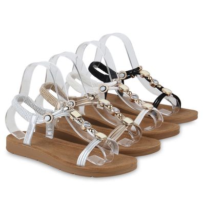VAN HILL Damen Riemchensandalen Sandalen Strass Zierperlen Schuhe 840962