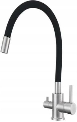 Dreihahn Küchenarmatur TANITA mit gebürstetem Edelstahlfinish Wasserhahn Filter