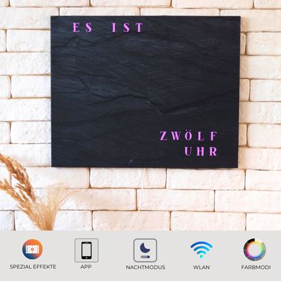 WordClock Jupiter Schiefer Optik - Wortuhr Deutsch- digitale Wanduhr - LED Uhr