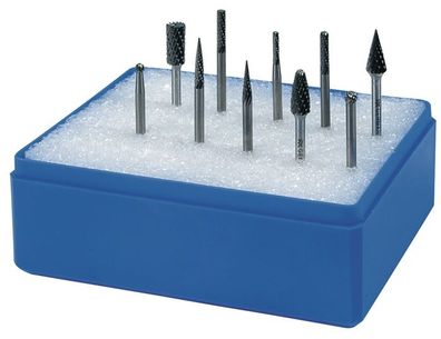 Kleinfrässtiftesatz Schaft-D.3mm 10-tlg. HM Verz. Kreuz Ku.-Kass. Tecwerk