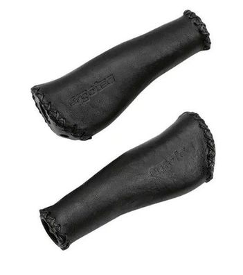 Ergotec Fahrradgriffe Monaco Leder schwarz lang lang 135 mm mit Stopfen