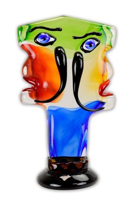 Murano-Stil Abstrakte Glasfigur mit zwei Gesichtern Höhe 30 cm Moderne Glasfigur Deko