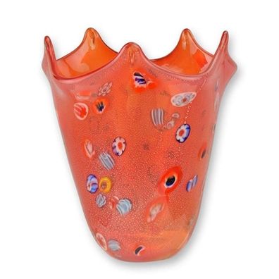 Rote Murano Stil Vase aus Glas - Höhe 19,5 cm Abstrakte Dekovase bunt Glasvase