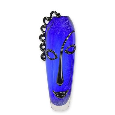 Blaue Murano Stil Vase mit Gesicht aus Glas - Höhe 38 cm Abstrakte Dekovase bunt