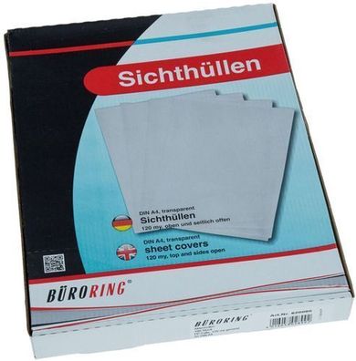 100x Sichthüllen transp A4 PP 120 my oben &seitl offen BRG620080