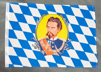Fahne Flagge Bayern König Ludwig der 2te - 1845 bis 1886 - Stockfahne - 30 x 45 cm
