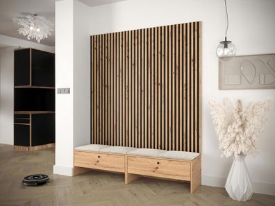 Garderoben-Set Balma V Garderobe Flurgarderobe mit Panel 42x42 und Lamellen M24