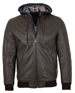 Existenz - Herren Lederjacke Blouson Kapuze Lammnappa dunkelbraun