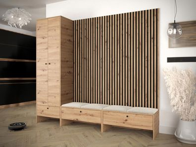 Garderoben-Set Balma VI Flurgarderobe mit Panel 42x42 und Lamellen Kleiderschrank M24