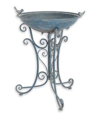 Jugendstil Vogeltränke mit Ständer in blau aus Eisen Romantische Gartendeko Vogelbad