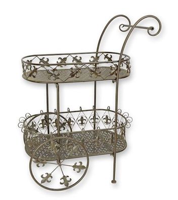 Eleganter Jugendstil Wagen Pflanzenständer Eisen Braun Höhe 102 cm Barock Gartenmöbel