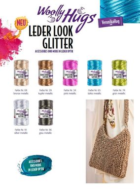 200g Woolly Hug´s Leder Look Glitter Bändchengarn Stricken Häkeln GP 74,75€/kg