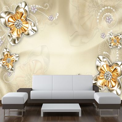 Vlies Fototapete Wandtapete Wandbilder 3D Blumen Goldschmuck Hofstil 1511