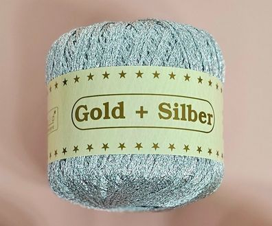 25g Gold + Silber Häkelgarn Glitzerwolle zum stricken Fb 1 silber GP 179,60€/1kg