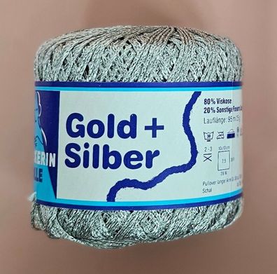 25g Strickerin Wolle Gold + Silber Häkelgarn stricken Fb 1 silber GP 179,60€/1kg