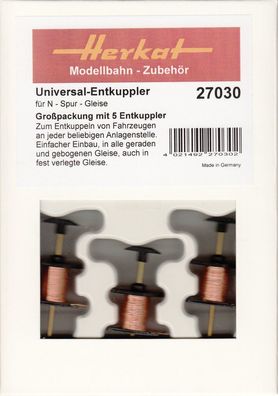 Herkat N 27030 Unterflurentkuppler N-Gleis 5 Stück - OVP NEU