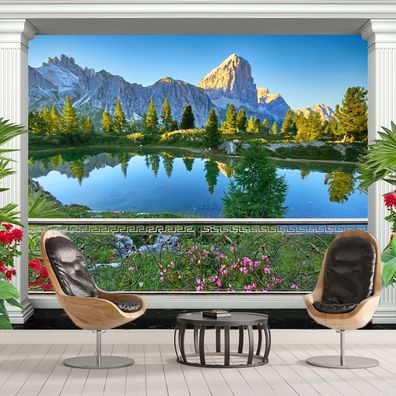 Vlies Fototapete Wandtapete Wandbilder 3D Gartenterrasse Mit Blick See 1529