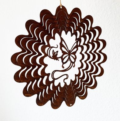 Edelrost Windspiel Schmetterling D22cm Rost Metall Hänger Spirale Blume Garten