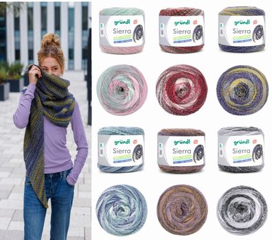 200g Gründl Sierra Farbverlaufsgarn Wolle zum Stricken Häkeln GP 49,95€/1kg