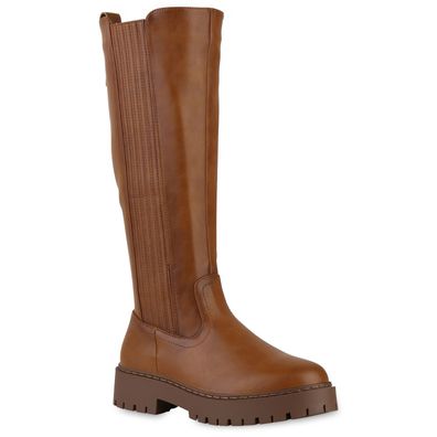 VAN HILL Damen Leicht Gefütterte Plateaustiefel Stiefel Profil-Sohle