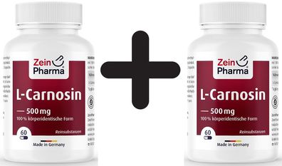 2 x Zein Pharma L-Carnosine, 500mg - 60 caps