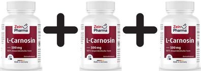 3 x Zein Pharma L-Carnosine, 500mg - 60 caps
