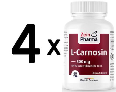 4 x Zein Pharma L-Carnosine, 500mg - 60 caps