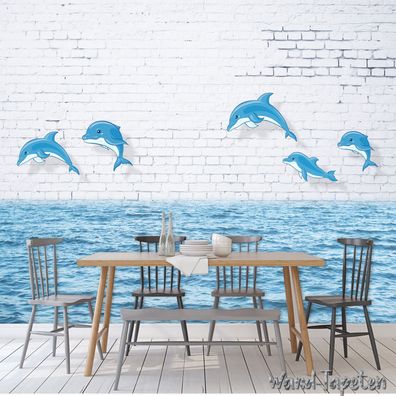 Vlies Fototapete Wandtapete Wandbilder Wandtapeten 3D Meer Delphin Tapete 1594