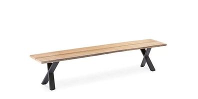 Gartenbank Solido 220x45 Sitzfläche Teakholz Baumkante X-Gestell Alu Anthrazit