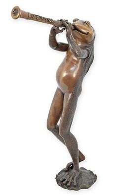 Bronzefigur Bronzeskulptur Frosch mit Trompete Wasserspeier Höhe 93 cm Dekofigur