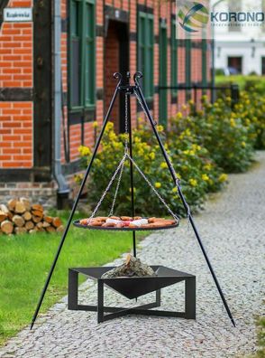 Dreibein Schwenkgrill Rostgröße 60 cm und Feuerschale 70 x 70 cm im Set - Stahl