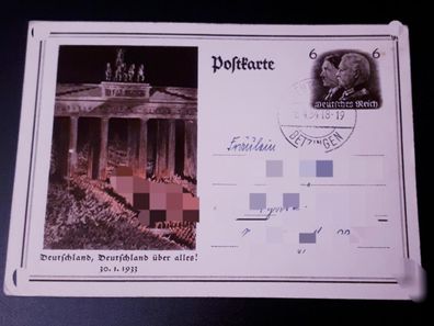Postkarte Deutsches Reich Deutschland über alles! 30.1.1933