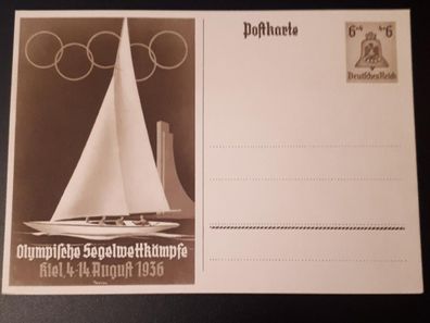 Postkarte Deutsches Reich Olympische Segelwettkämpfe Kiel 1936