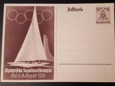 Postkarte Deutsches Reich Olympische Segelwettkämpfe Kiel 1936 15 Pf