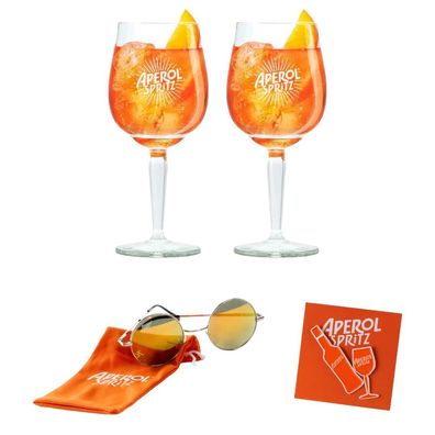 Aperol Spritz Mini-Set – 2 Gläser + Sonnenbrille + 2 coole Pins