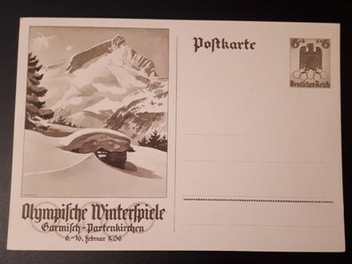 Postkarte Deutsches Reich Olympische Winterspiele Garmisch Partenkirchen 1936 6 Pf