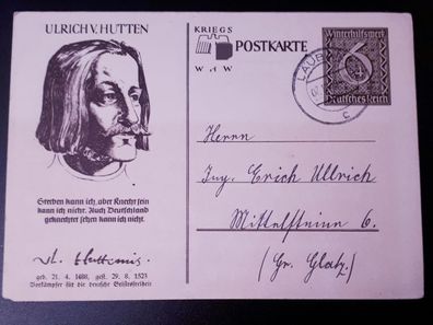 Postkarte Deutsches Reich WHW Ulrich von Hutten gelaufen