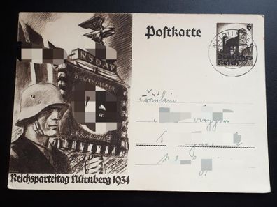 Postkarte Deutsches Reich Reichsparteitag Nürnberg 1934 gelaufen
