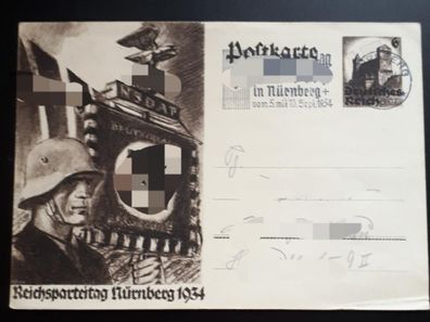 Postkarte DR Deutsches Reich Reichsparteitag Nürnberg 1934 gelaufen