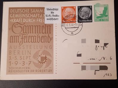 Postkarte Deutsches Reich Sammeln am Feierabend Ausstellung Berlin 1937 gelaufen