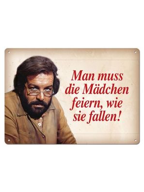 Bud Spencer, Mädchen feiern wie sie fallen, Blechpostkarte 10,5 x 14,8 cm, 302/B009