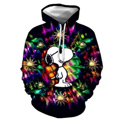 Neu Cartoon Snoopy Herren Sweatshirt 3D Drucke Hoodie Kapuzenpullover Schwarz