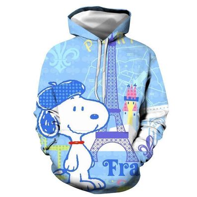 Neu Cartoon Snoopy Herren Sweatshirt 3D Drucke Hoodie Kapuzenpullover Hellblau