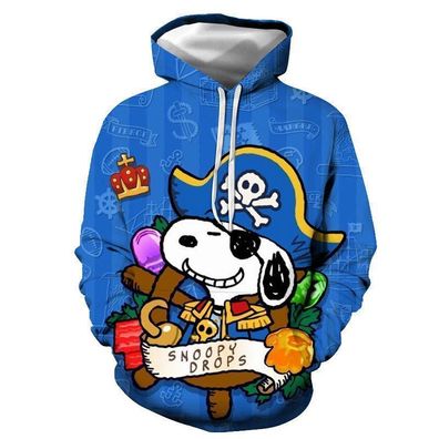 Neu Cartoon Snoopy Herren Sweatshirt 3D Drucke Hoodie Kapuzenpullover Blau