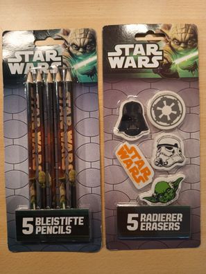 Star Wars Schreibwaren-Set - 5 Bleistifte & 5 Radierer - NEU & OVP mit Lagerspuren