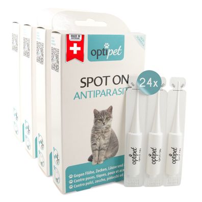 OptiPet 24x1ml Floh- und Zeckenschutz Spot-On Katze Schutz auch gegen Milben & Läuse