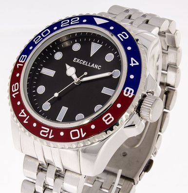 Herrenuhr Excellanc rot blaue Lünette